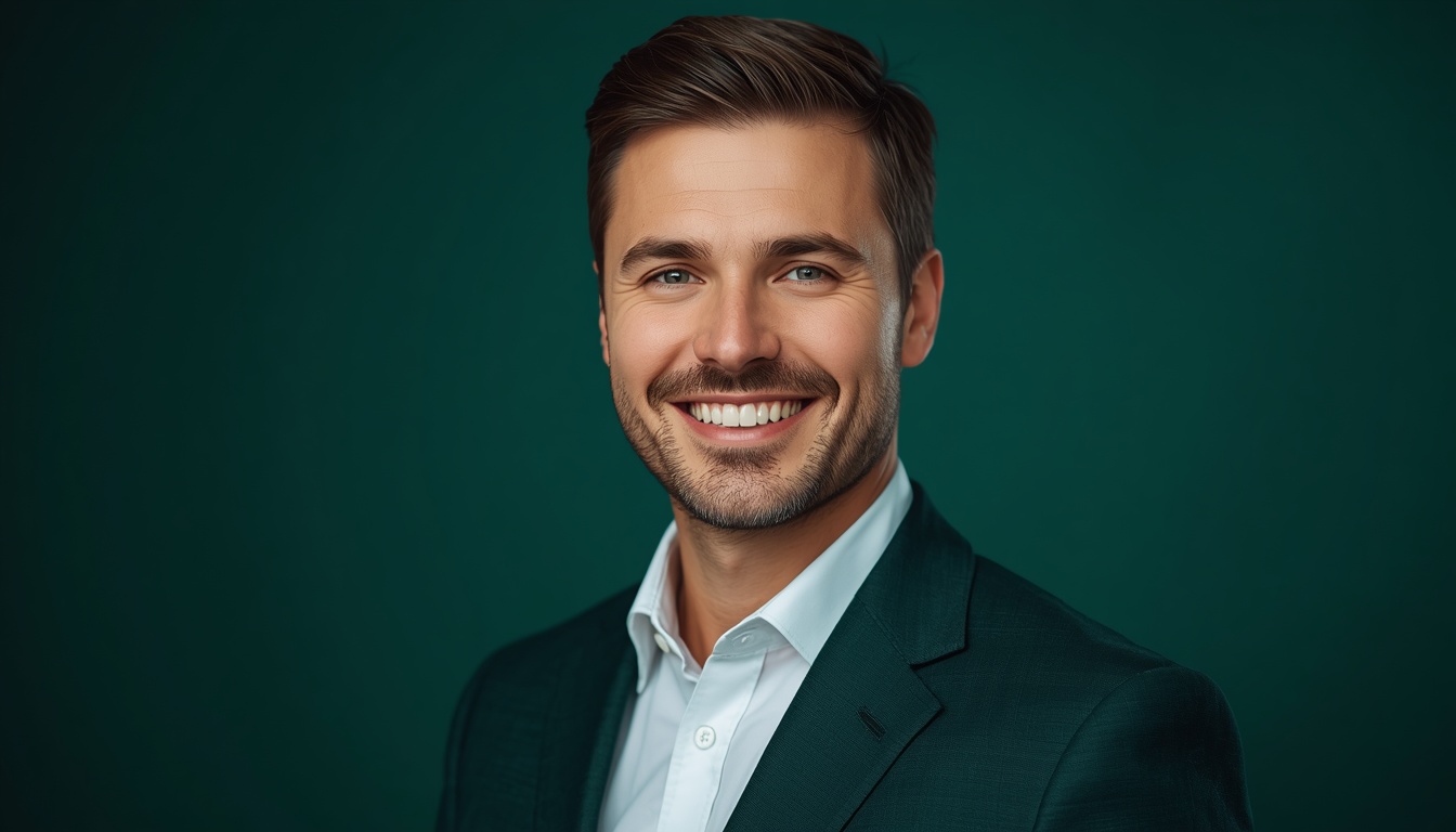 Portret Alexandru Vasilescu, redactor-șef verde-casino-romania.com, în sacou verde smarald